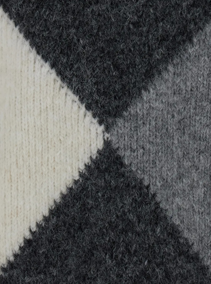 Pulover 'Keira' Gray Crew Neck Sweater with Argyle Motif on the Front in Blend Wool for Women - Img 3