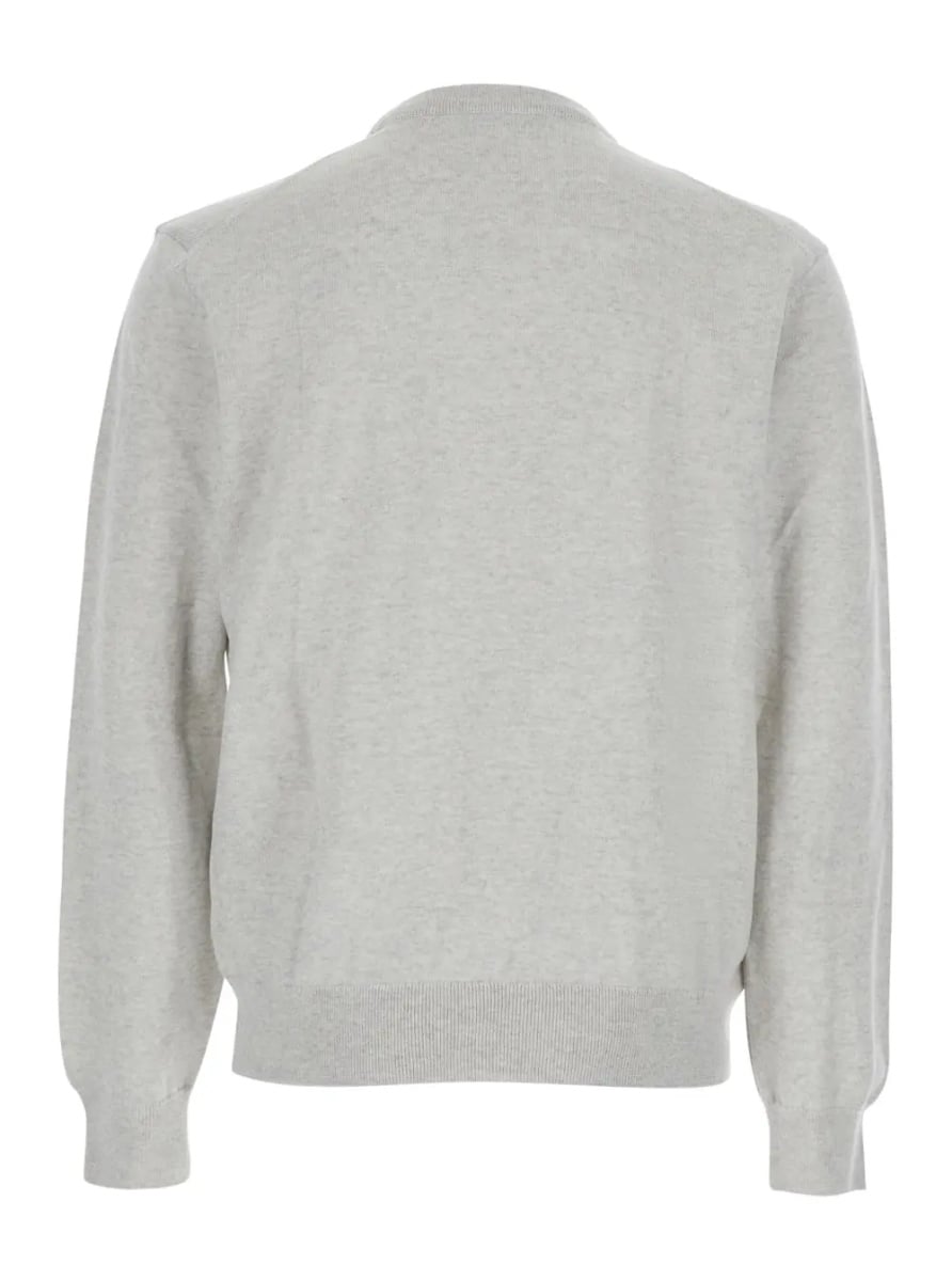 Pulover MAISON KITSUNÉ Grey Crew Neck Sweater with Fox Patch on the Front in Wool Man - Img 2