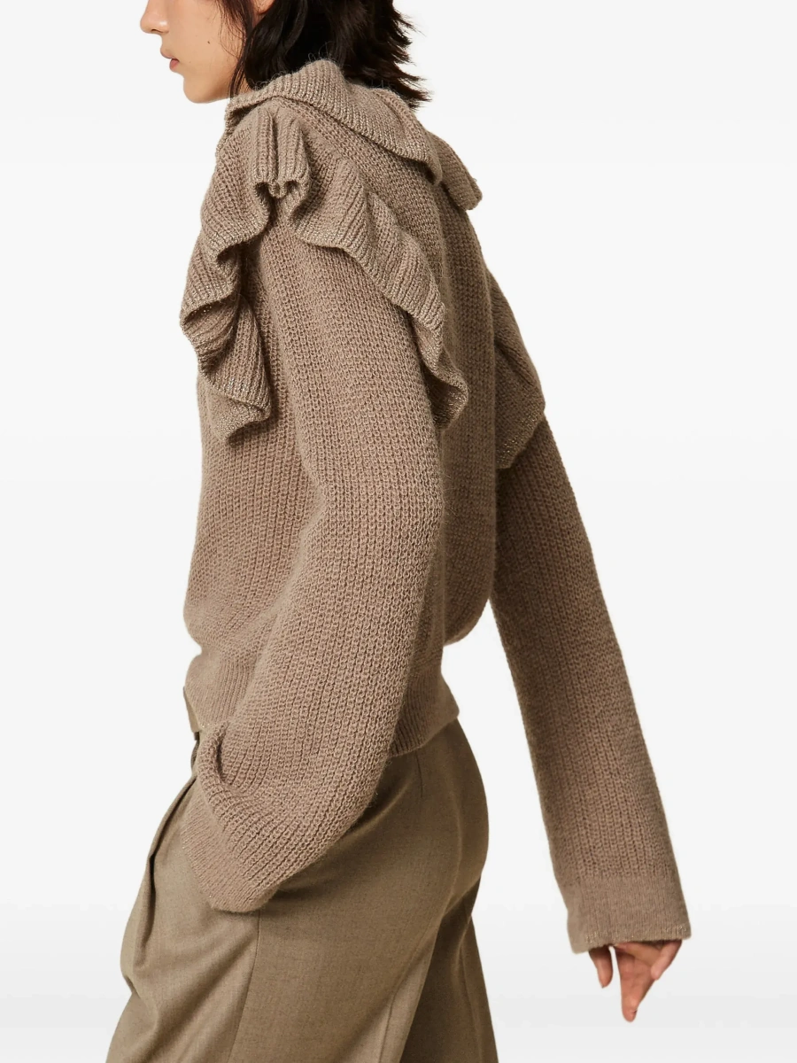 Pulover MASTICE Sweater with V-neck and long sleeves in Beige mixed fabric for women - Img 5