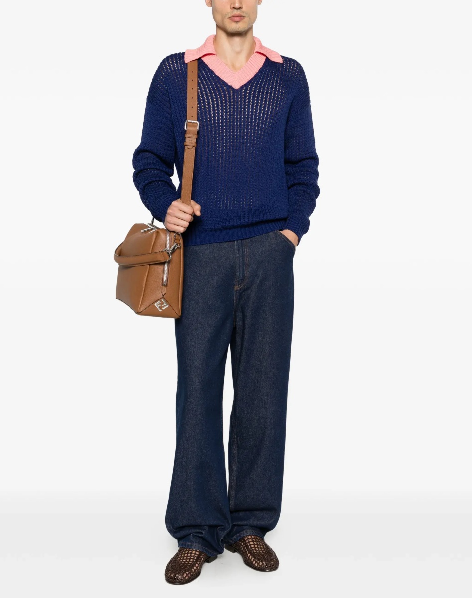 Pulover Ribbed V-neck Sweater with FF motif - Img 4
