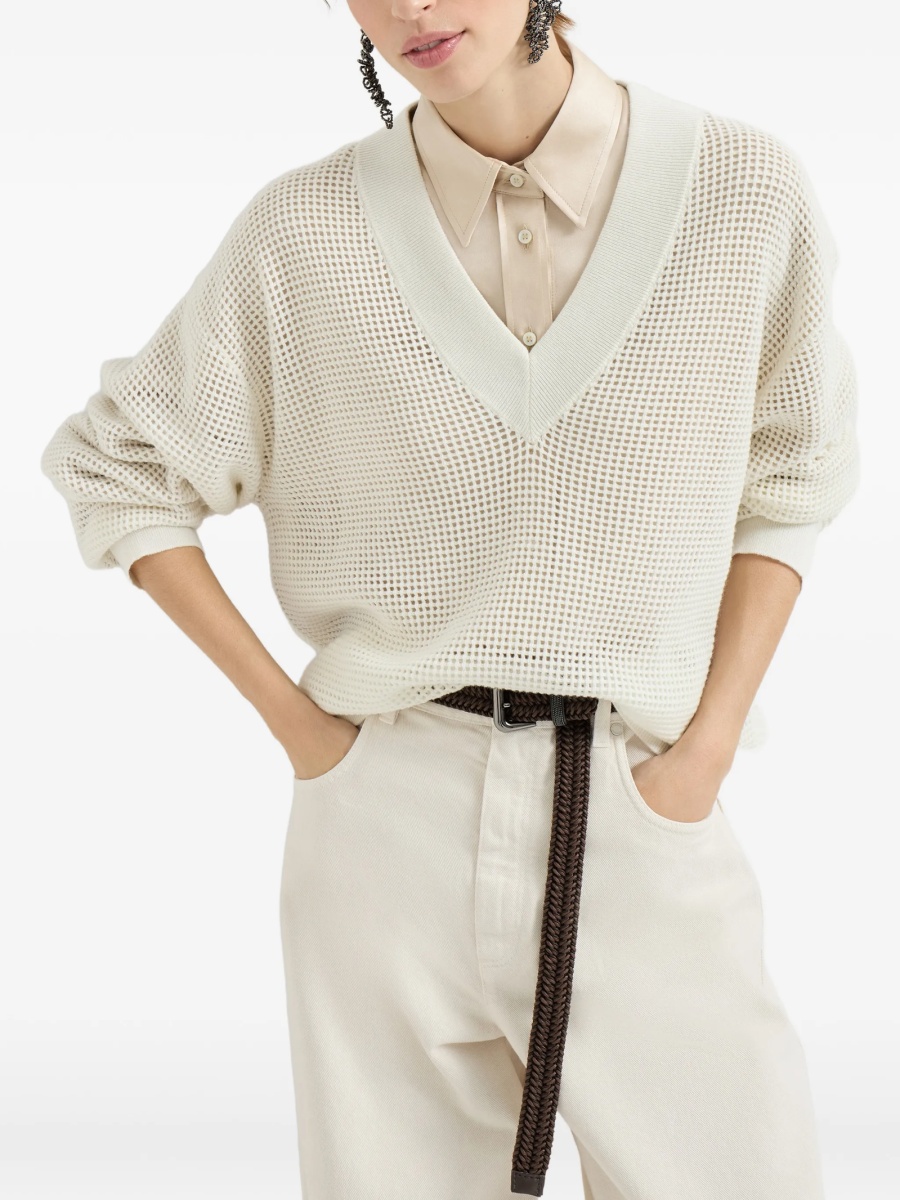 Pulover tricotat Brunello Cucinelli alb - Img 3