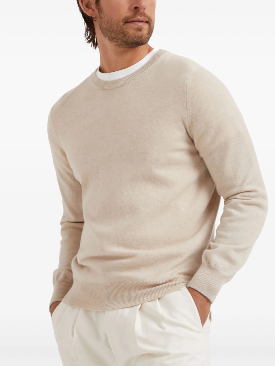 Pulover tricotat Brunello Cucinelli neutru - Img 3