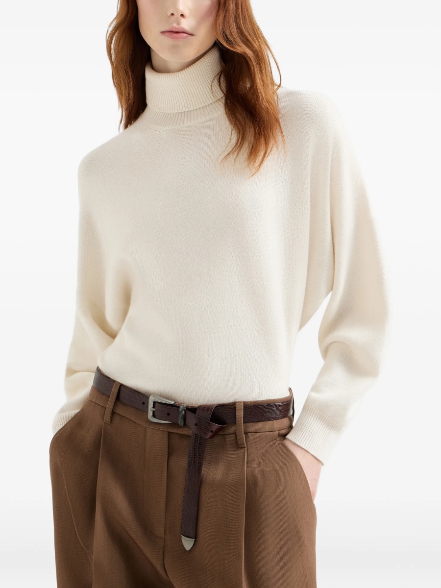 Pulover tricotat Brunello Cucinelli neutru - Img 3
