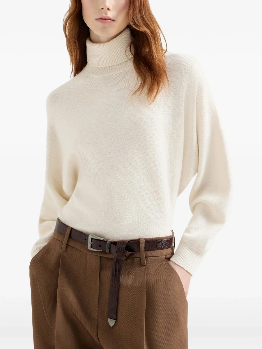 Pulover tricotat Brunello Cucinelli neutru - Img 3