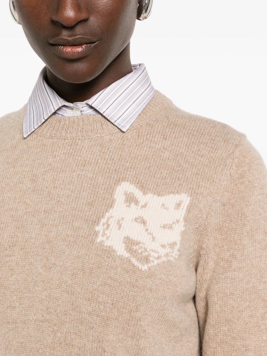 Pulover tricotat MAISON KITSUNÉ neutru - Img 5