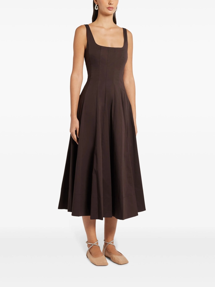 Rochie de zi STAUD maro din spandex/elastan si bumbac - Img 3