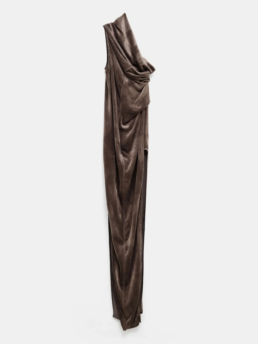Rochie lunga Rick Owens maro din vascoza 'Athena Arrowhead' - Img 4