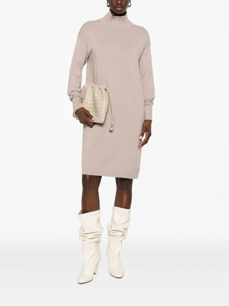 Rochii beige Dress with high collar and rhinestone details in wool and silk Blend women - Img 4