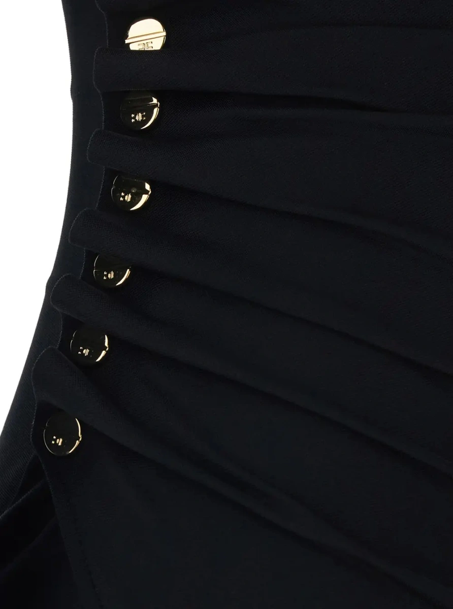 Rochii Black Draped Dress with Asymmetric Hem and V Neck in Viscose Stretch Woman - Img 2