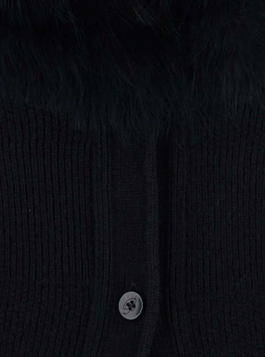 Rochii Black Long Dress with High Fur Collar in Wool for Women - Img 3