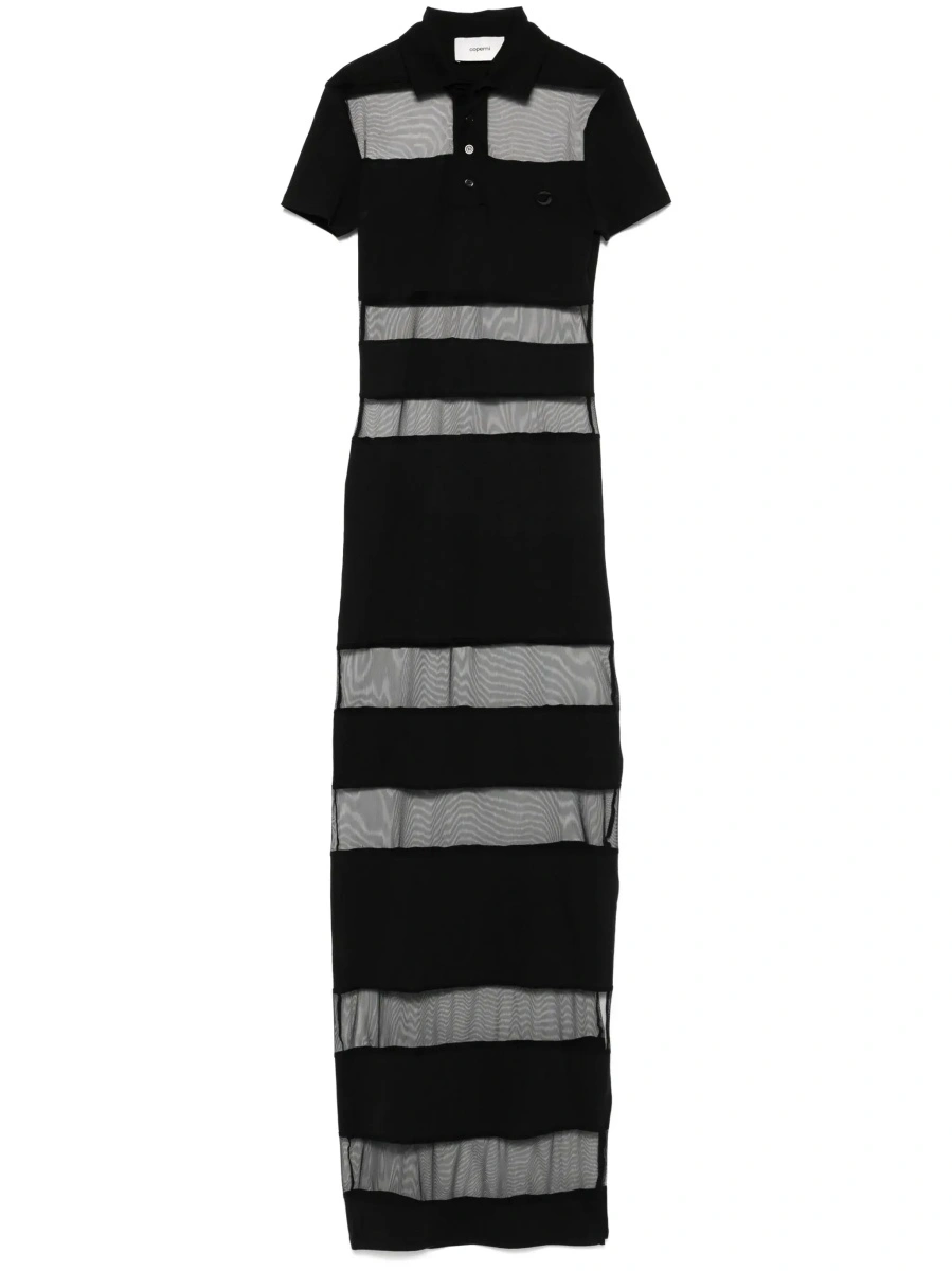Rochii Black Long Dress with Logo Embroidery on the Front and All-Over Stripes in Cotton Blend Woman - Img 8