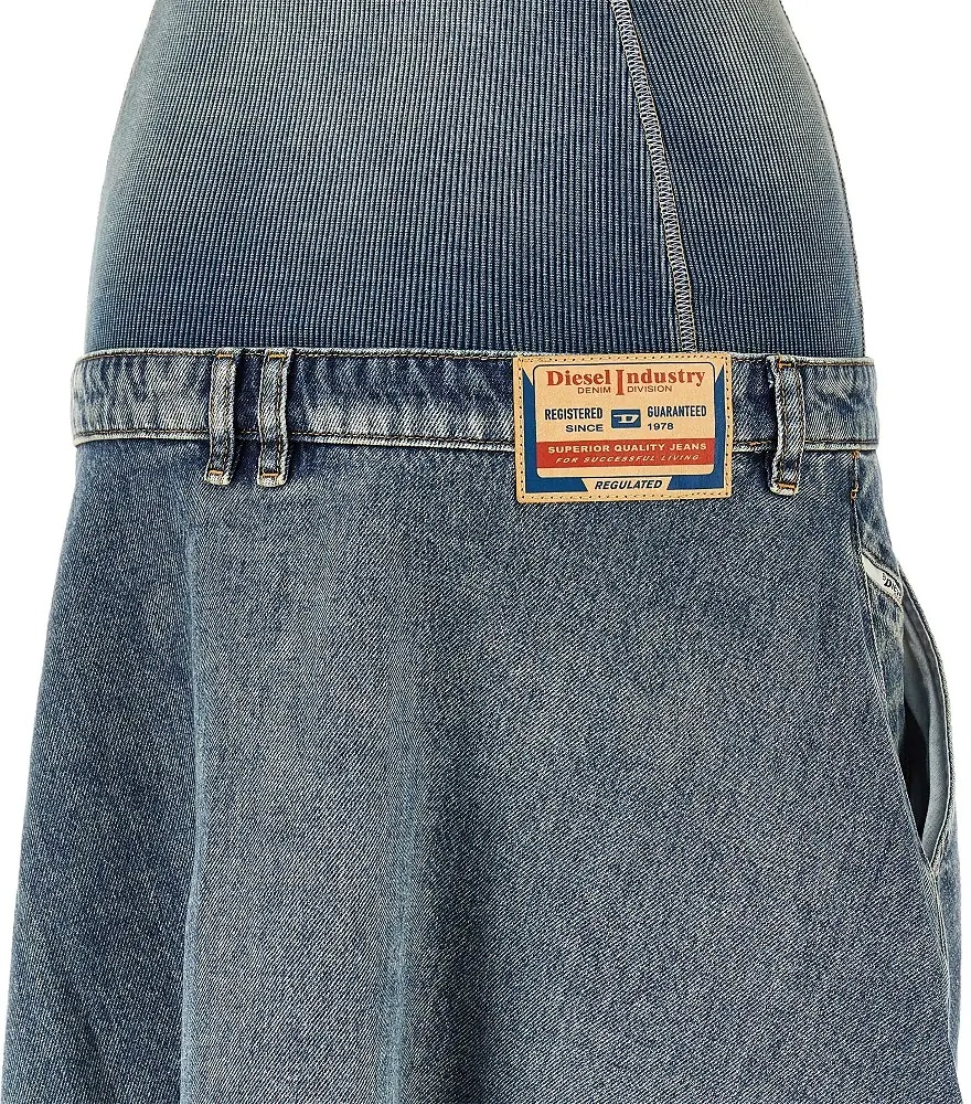 Rochii Denim and ribbed knit low-rise midi dress - Img 2
