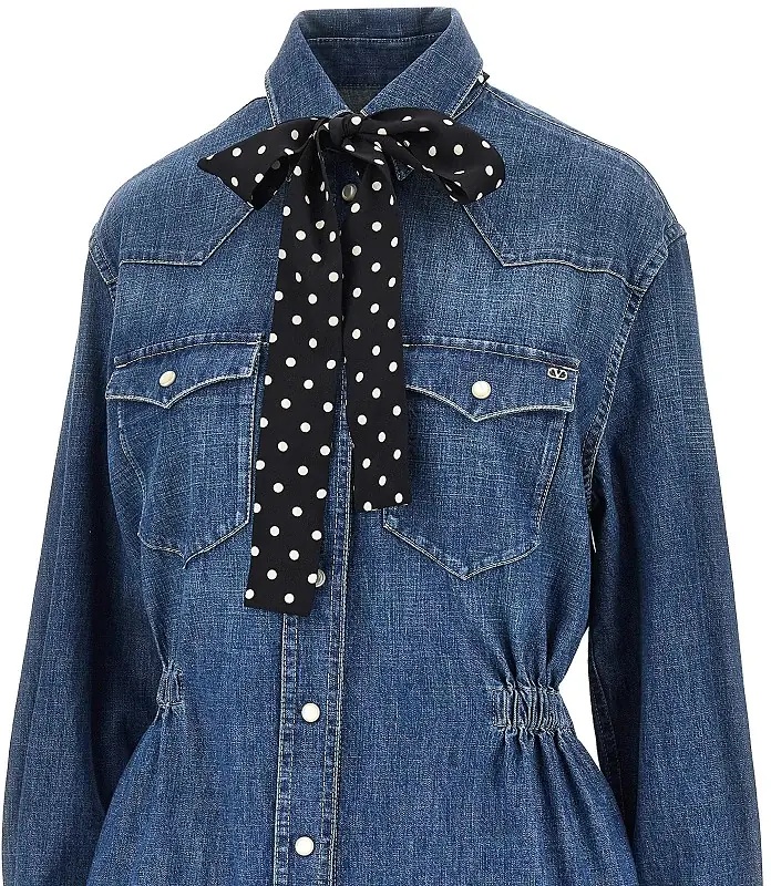 Rochii Denim mini dress with silk bow - Img 2