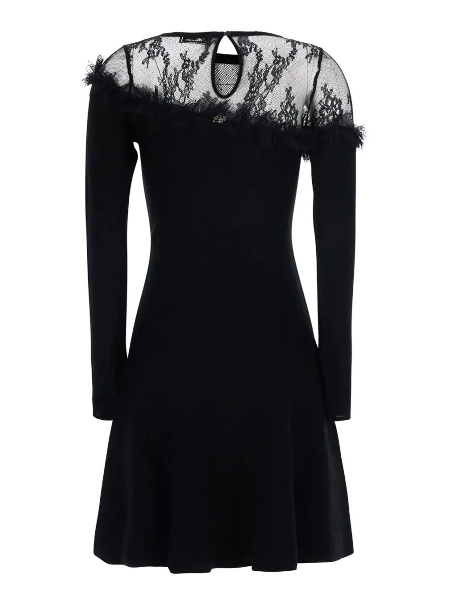 Rochii Dress with long sleeves and round neckline in black virgin wool for women - Img 2