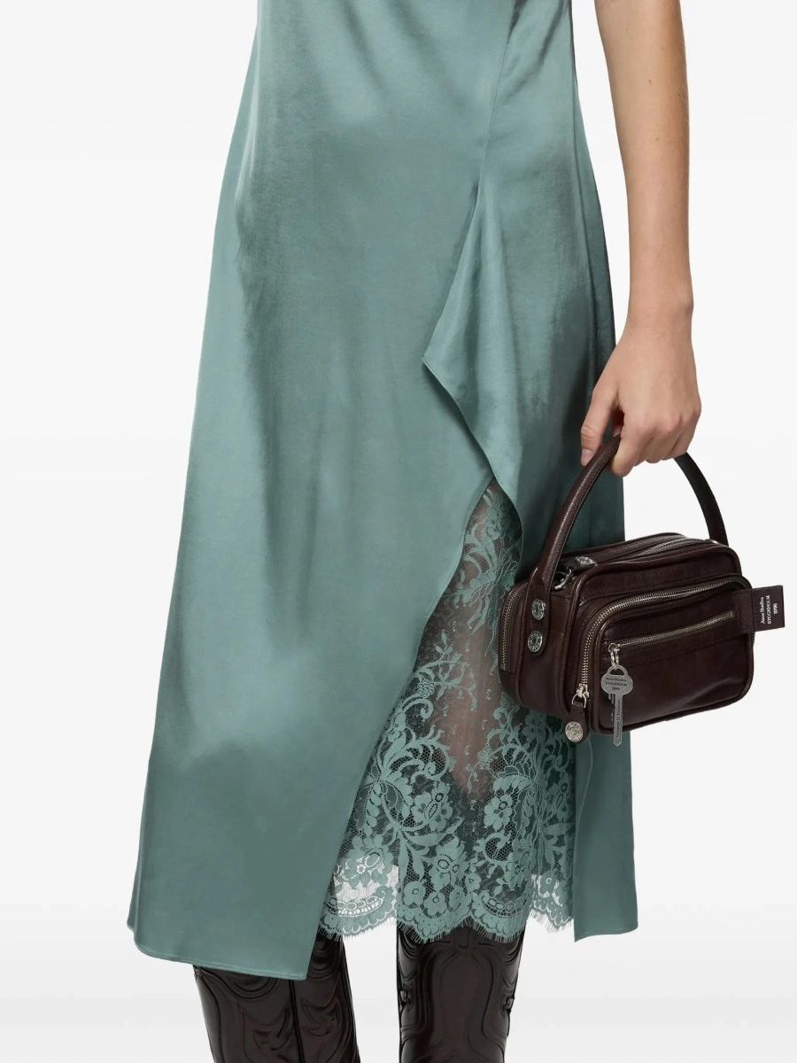 Rochii Green Dress 'DOCKETTA VIS SOFT SATIN' with V-neck and Long Silk Sleeves for Women - Img 7