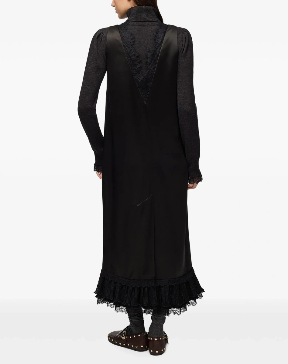 Rochii Lace-trimmed satin long Dress - Img 4