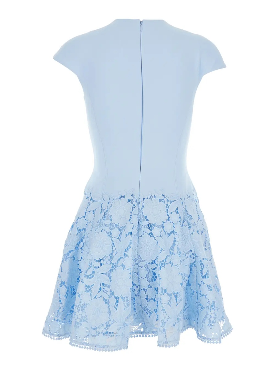 Rochii Light blue mini dress with lace embroidery on the skirt in tech fabric for women - Img 2