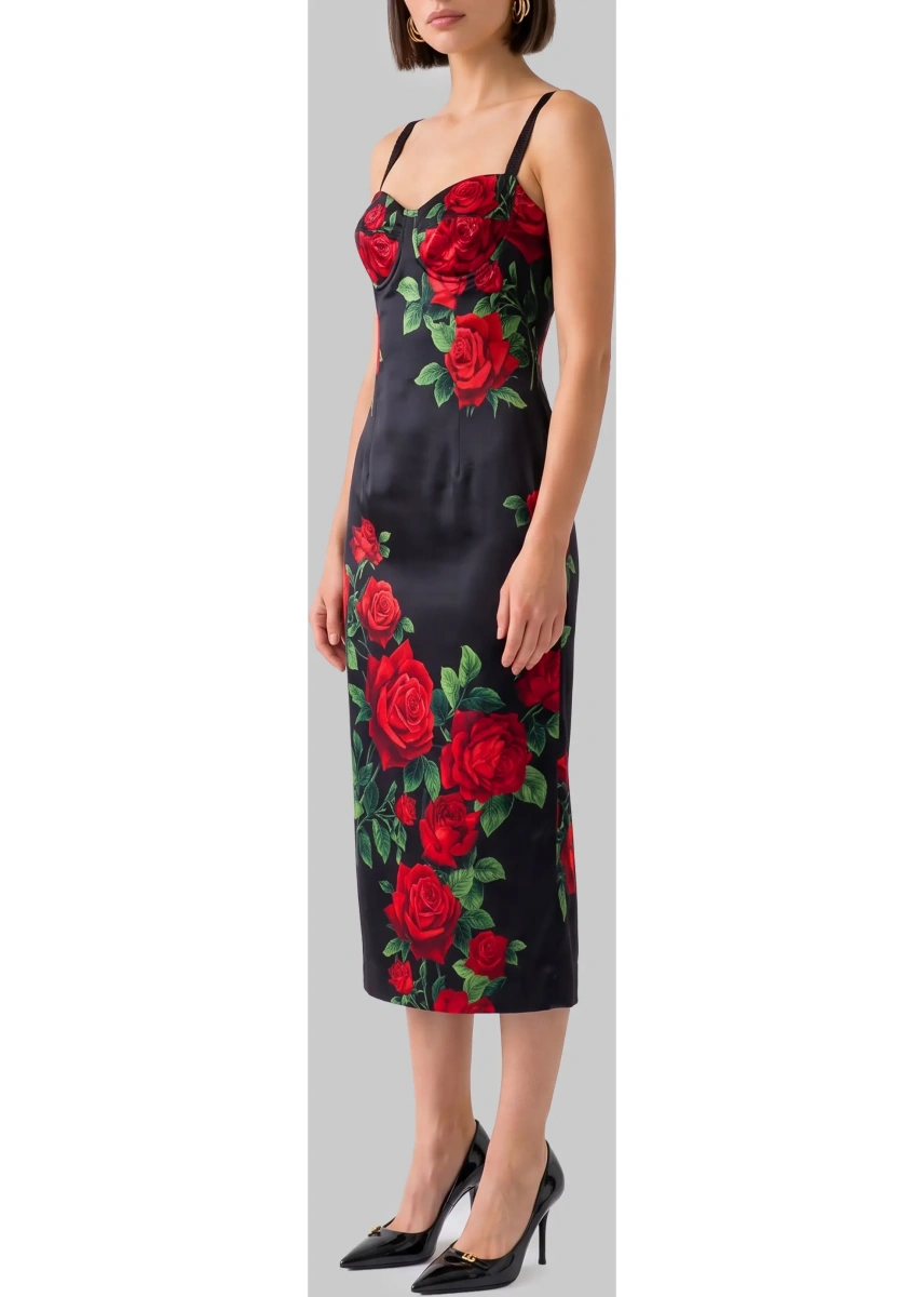 Rochii Midi Dress In Rose-Print Satin - Img 2