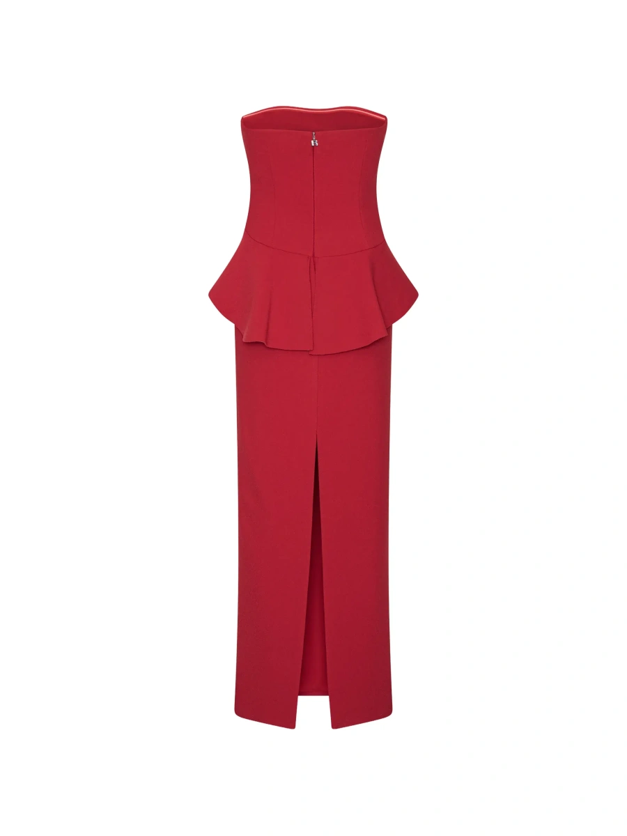 Rochii Red Long Sleeveless Dress with Floral Detail on the Front in Tech Fabric Women - Img 4