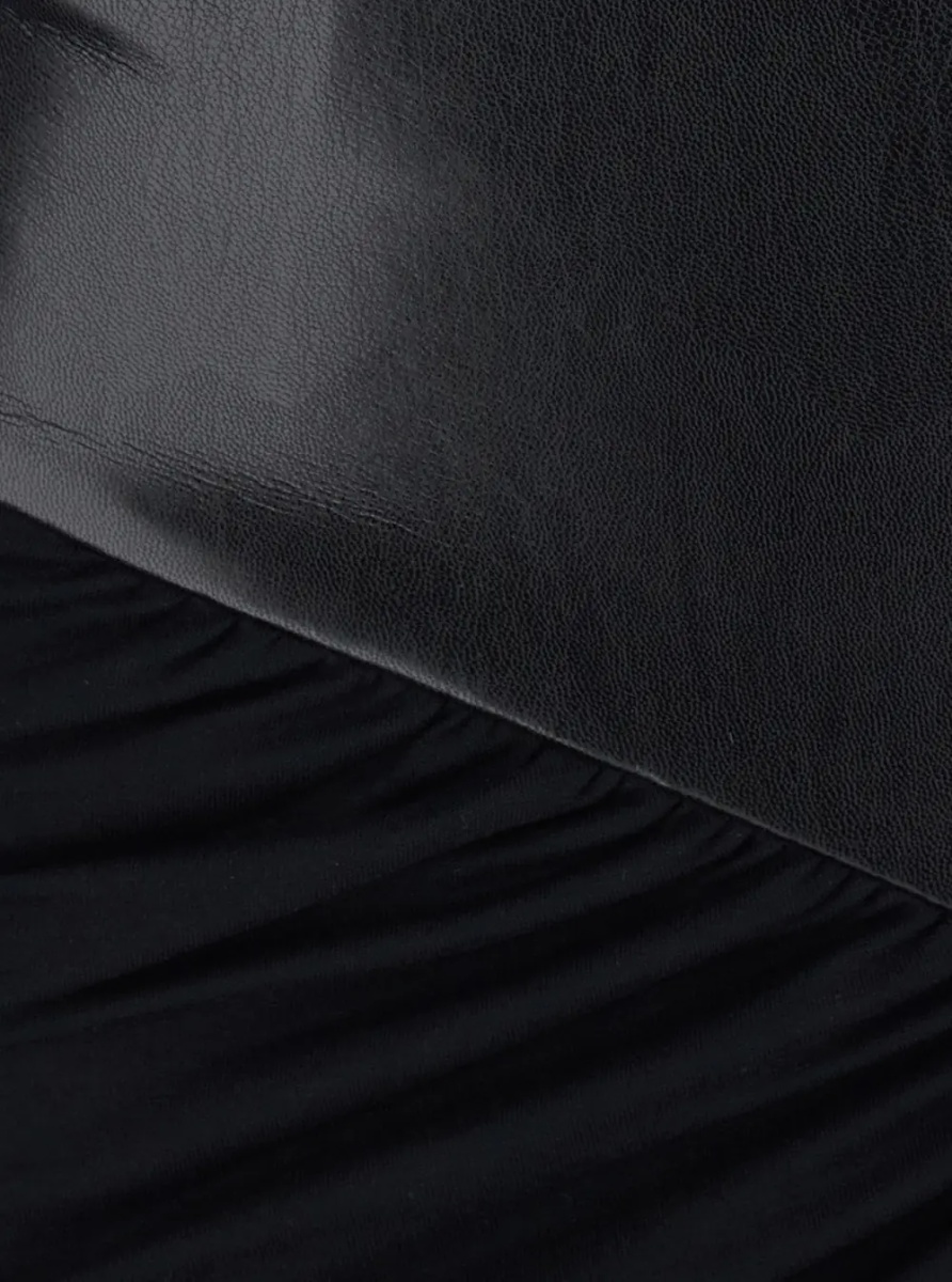 Rochii 'URSULA' black Dress with ecoleather details and draped design in viscose for women - Img 3