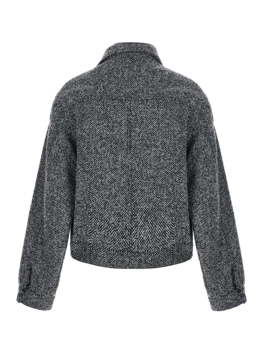 Sacou Black high-neck jacket with off-center closure in wool men - Img 2