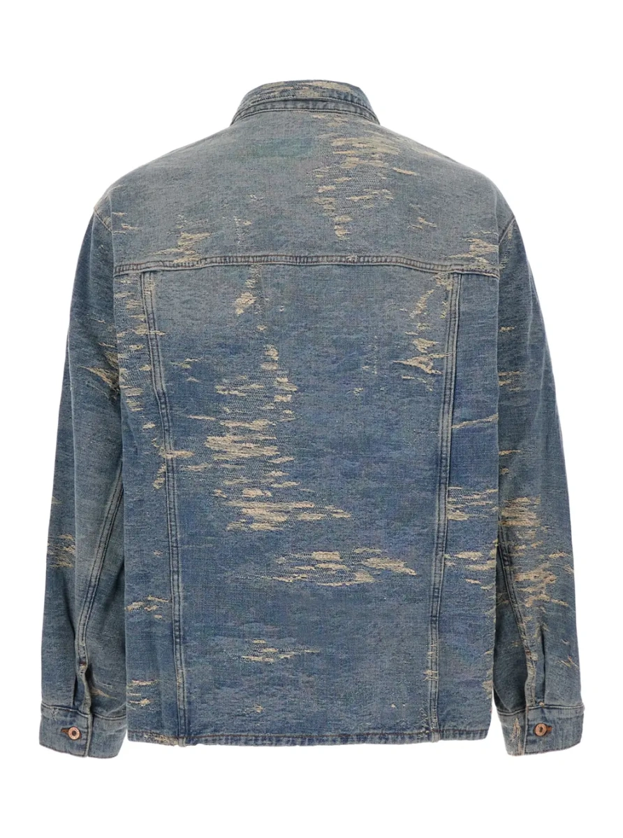Sacou Blue jacket with faded design and all-over rips in denim for men - Img 2