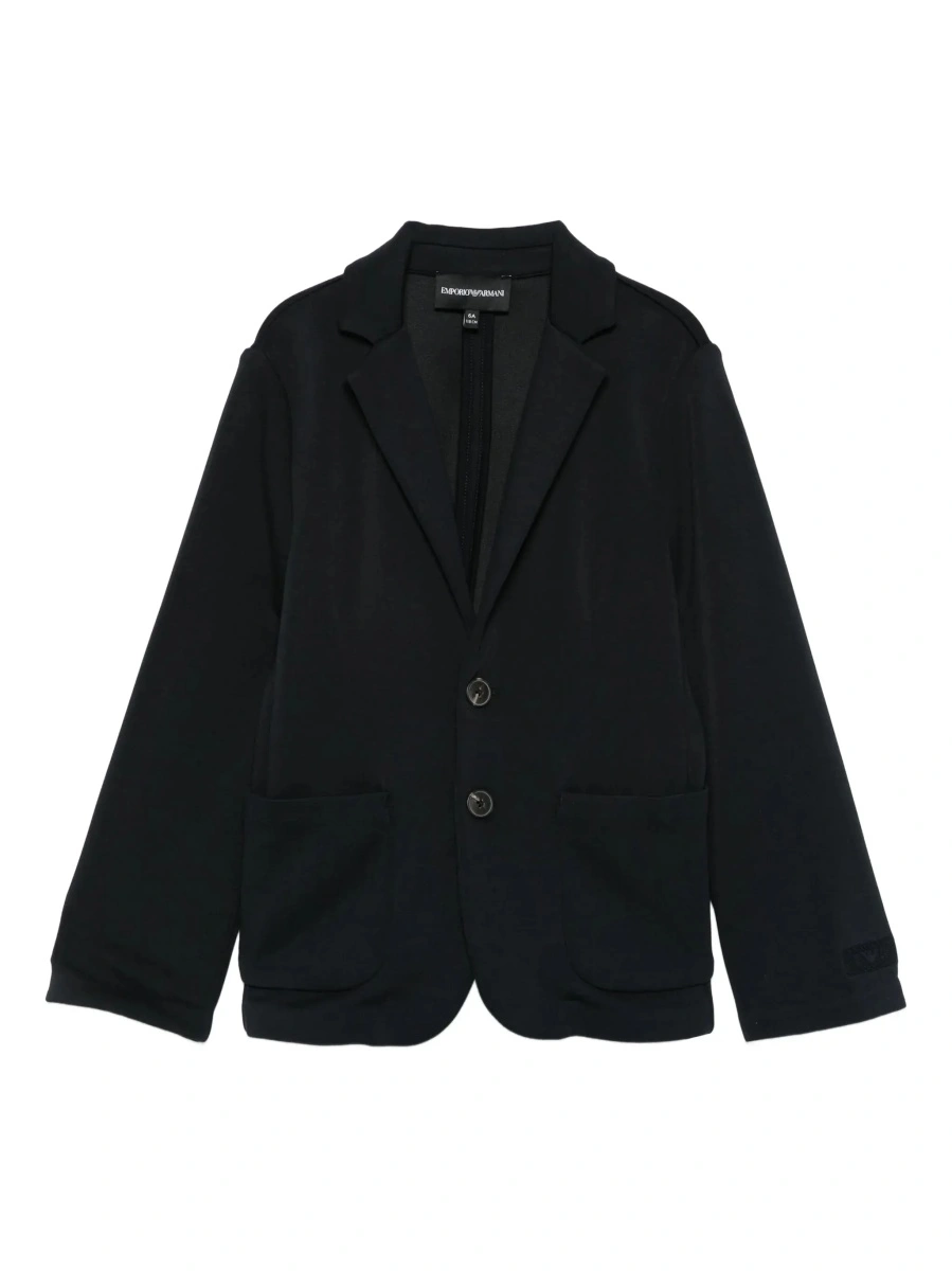 Sacou Blue Single-Breasted Jacket with Notched Revers and Logo Patch on the Sleeve in Modal Stretch Boy - Img 6
