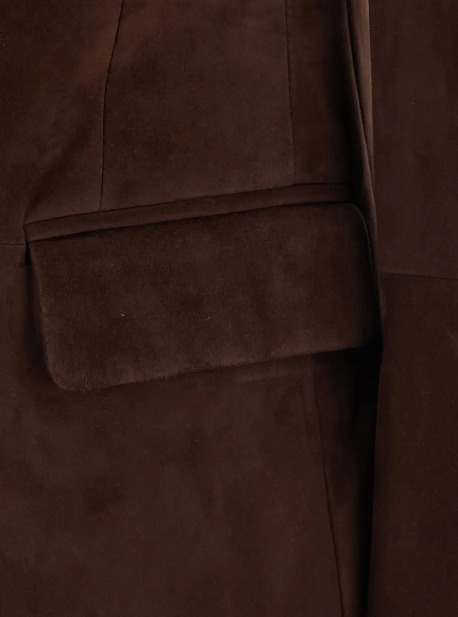 Sacou Brown single-breasted Jacket with Peak revers in suede for women - Img 3