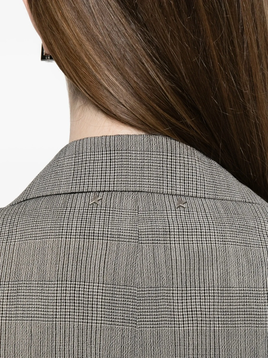 Sacou Grey Single-breasted jacket with notched revers and check motif all-over in virgin wool for women - Img 7