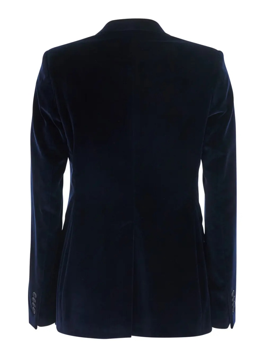 Sacou 'Parigi' Blue Double.Breasted Jacket with Peak revers in Blue Velvet for Women - Img 2