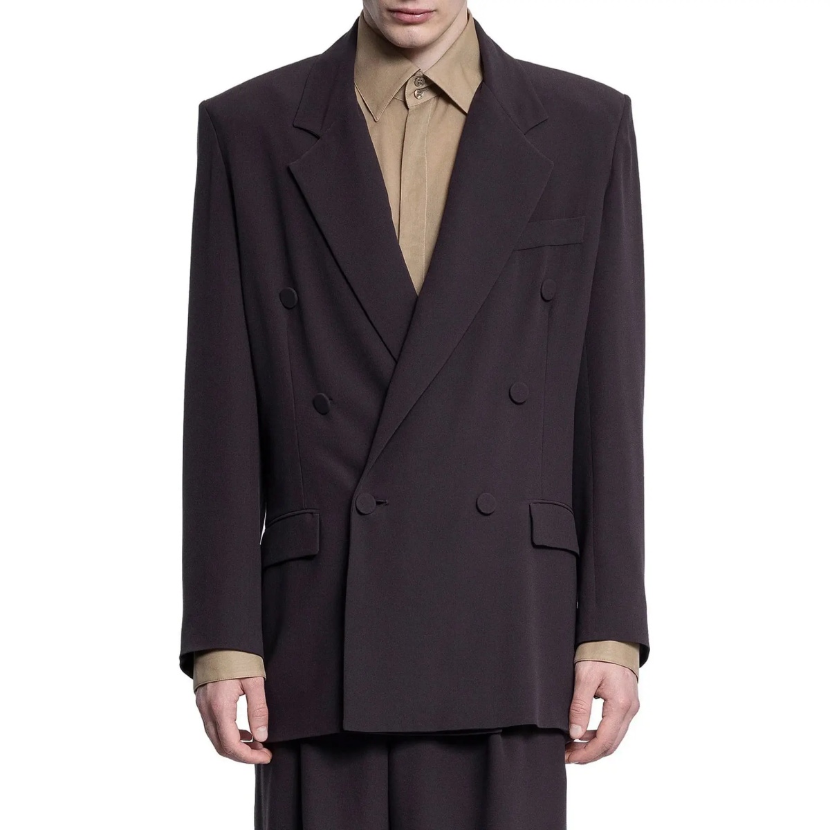 Sacou Saint Laurent Double-Breasted Silk-Crepe Blazer - Img 2