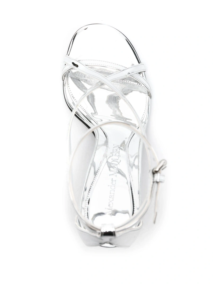 Sandale Alexander McQueen argintii din piele - Img 4