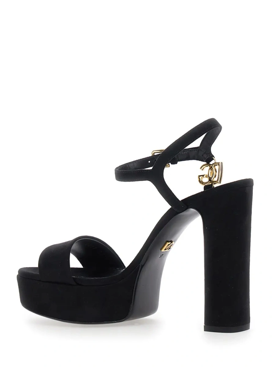 Sandale cu toc Dolce &amp; Gabbana negre din piele intoarsa - Img 3