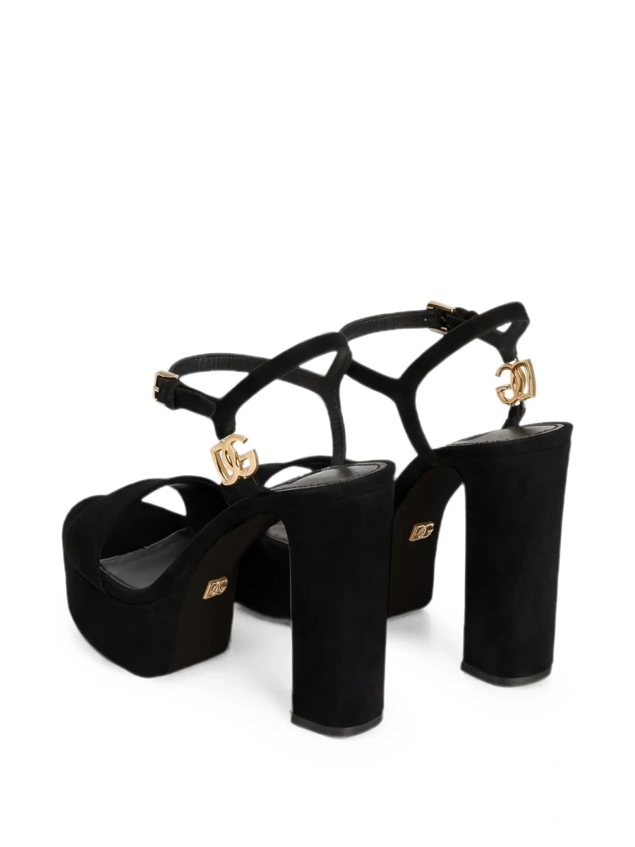 Sandale cu toc Dolce &amp; Gabbana negre din piele intoarsa - Img 6