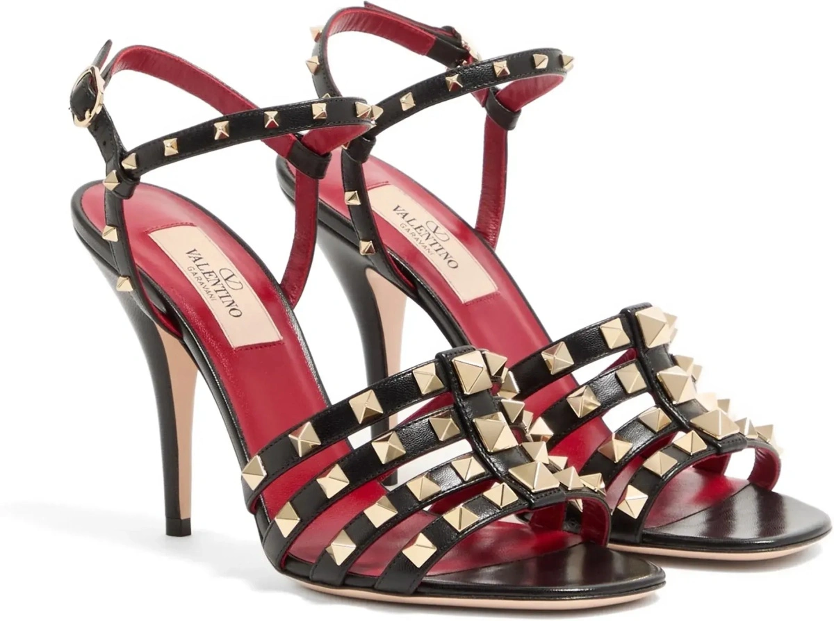 Sandale Valentino Garavani 'Rockstud' negre din piele - Img 4