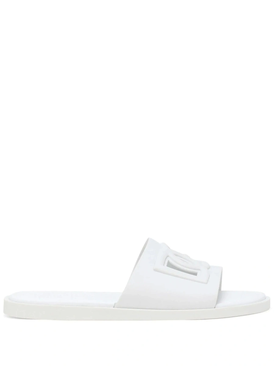 Sandale White Rubber Logo Detail Slip-On Sandals for Men - Img 8