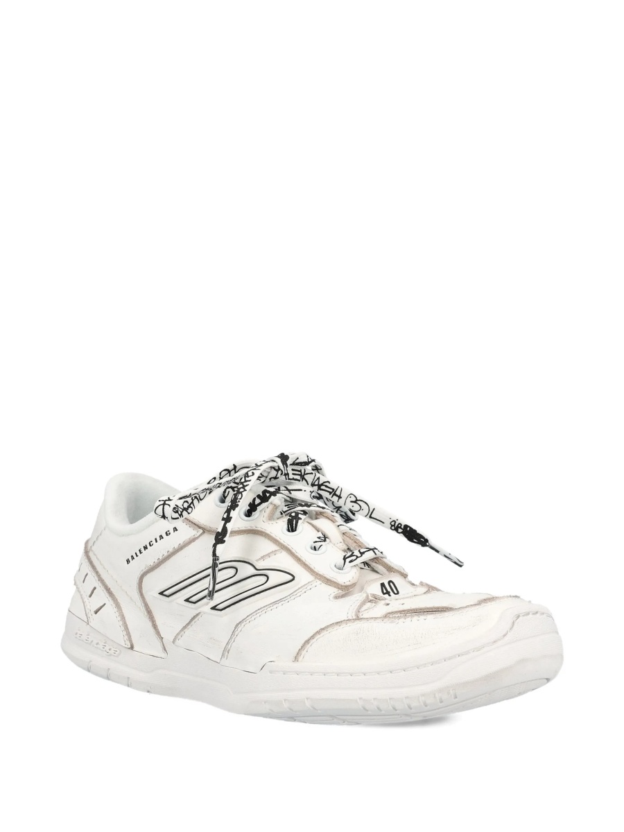 Sneakers Balenciaga albi din polyester si piele - Img 2