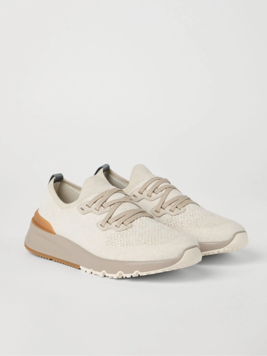 Sneakers Brunello Cucinelli neutri din bumbac si nylon - Img 2