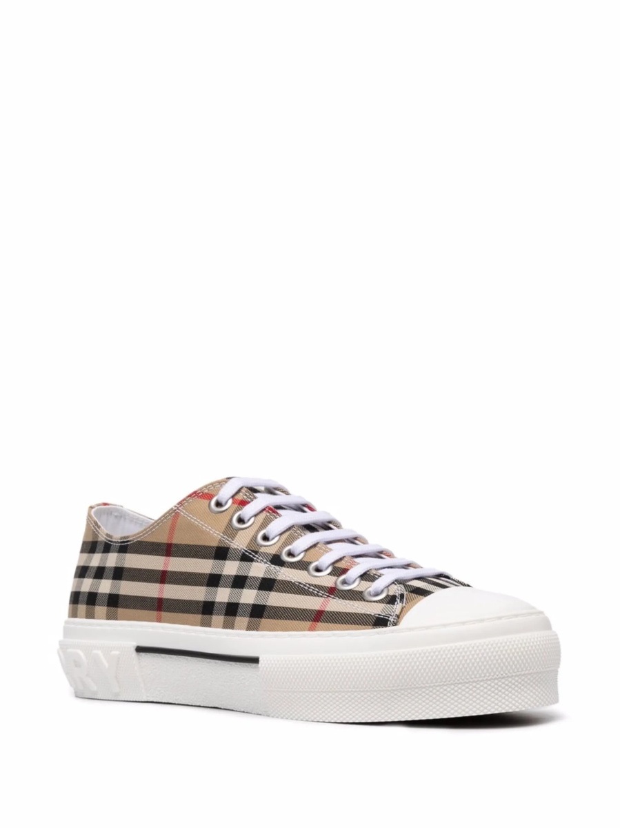 Sneakers Burberry vintage check neutri din piele si bumbac - Img 2