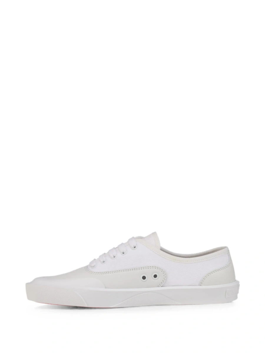 Sneakers Christian Louboutin albi din bumbac si piele - Img 5