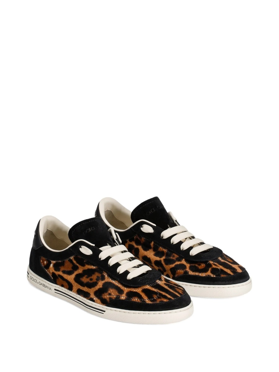 Sneakers Dolce &amp; Gabbana Leopard maro din piele si par de vitel - Img 2
