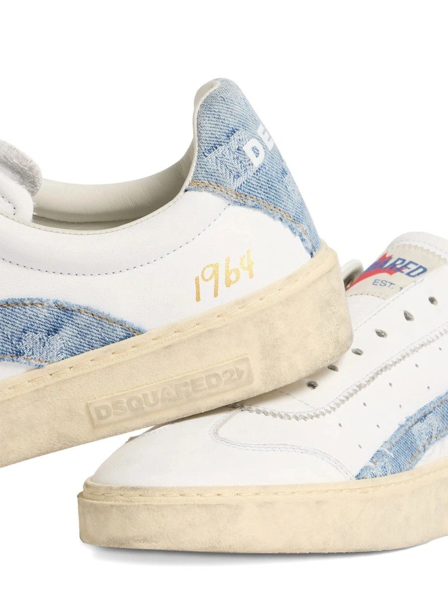 Sneakers DSQUARED2 albi din material textil si piele - Img 4