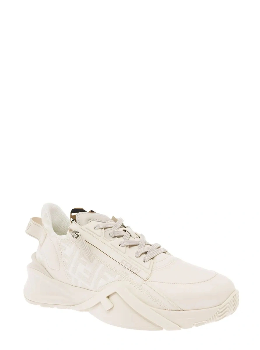 Sneakers Fendi 'Flow' albi din piele si jacquard FF - Img 2