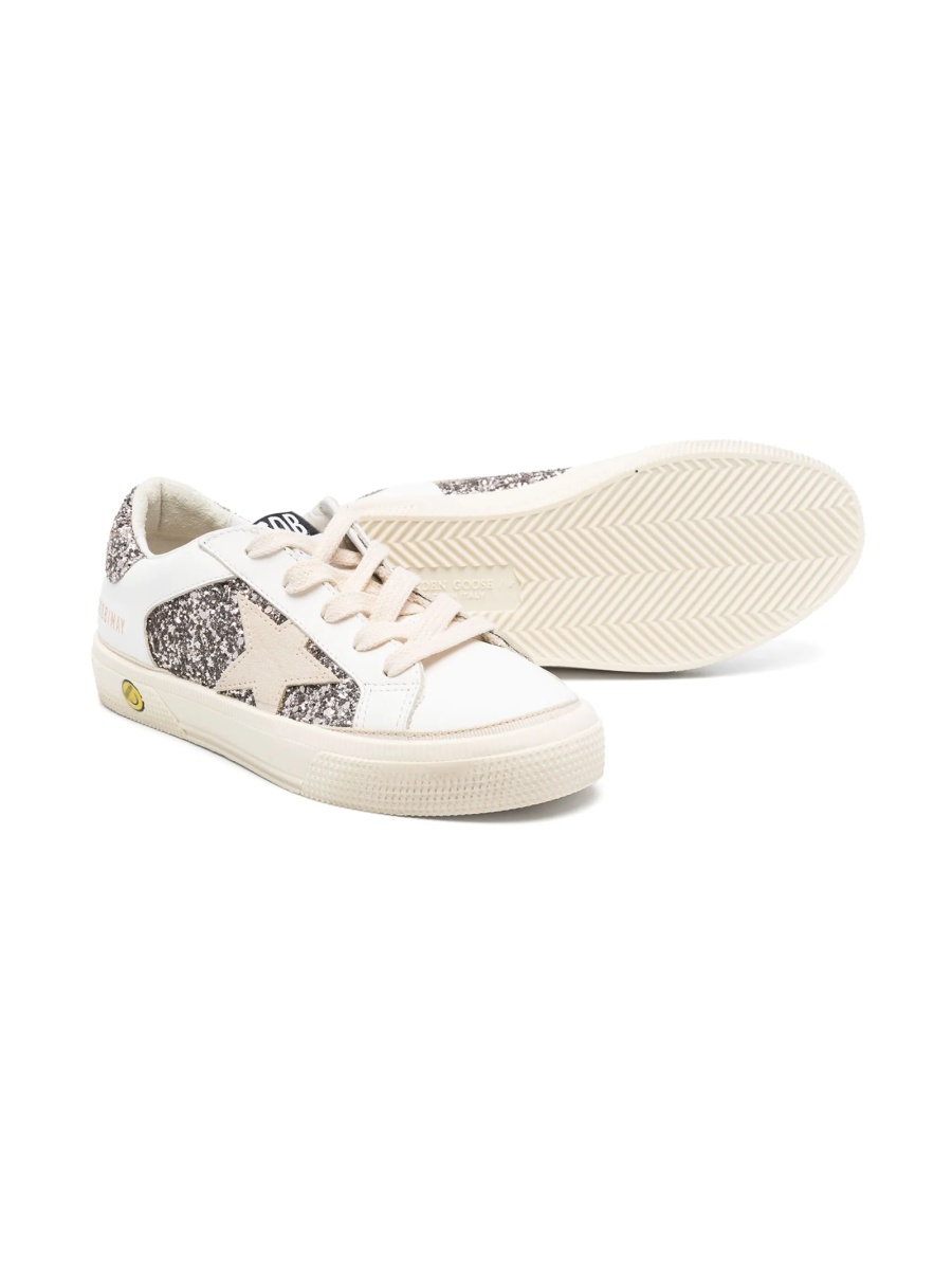 Sneakers Golden Goose albi din piele si paiete - Img 2