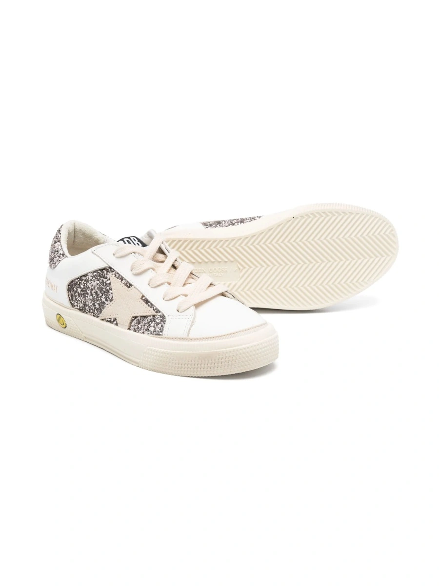 Sneakers Golden Goose albi din piele si paiete - Img 2