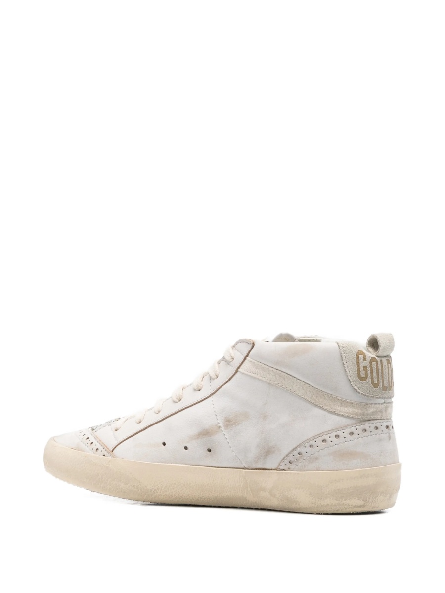 Sneakers Golden Goose mid star neutri din sclipici si piele - Img 3