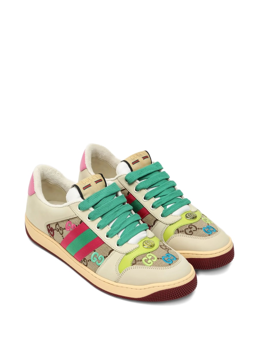 Sneakers Gucci neutri din piele si material textil - Img 2