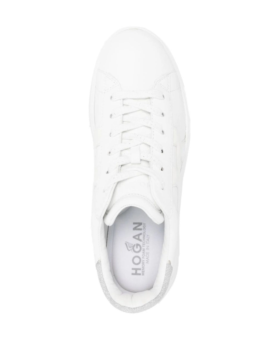 Sneakers Hogan albi din material textil si piele - Img 4