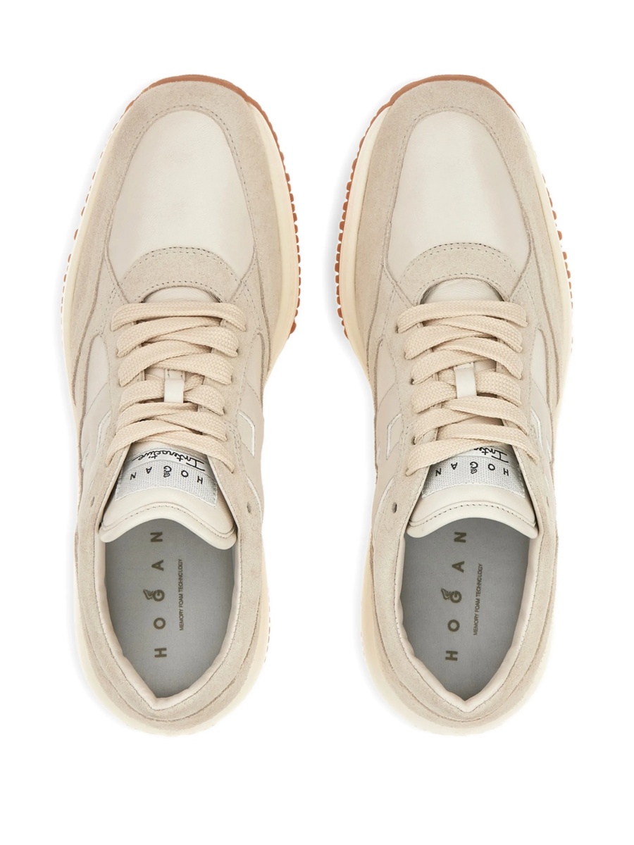 Sneakers Hogan neutri din piele intoarsa si piele - Img 4