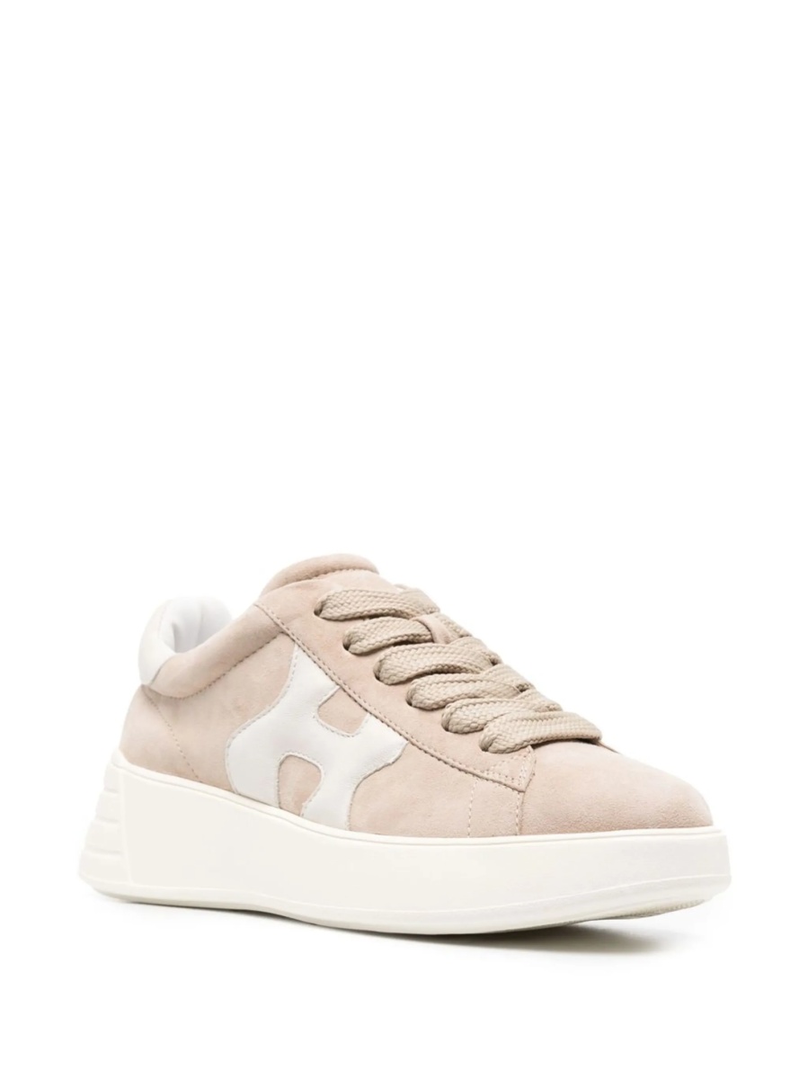 Sneakers Hogan neutri din piele si piele intoarsa - Img 2